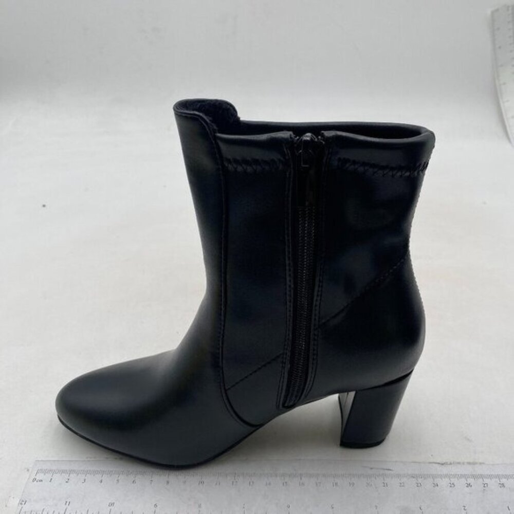 Womens High Chunky Heeled Boots Zip Up Square Toe Ankle Booties Black Shoes